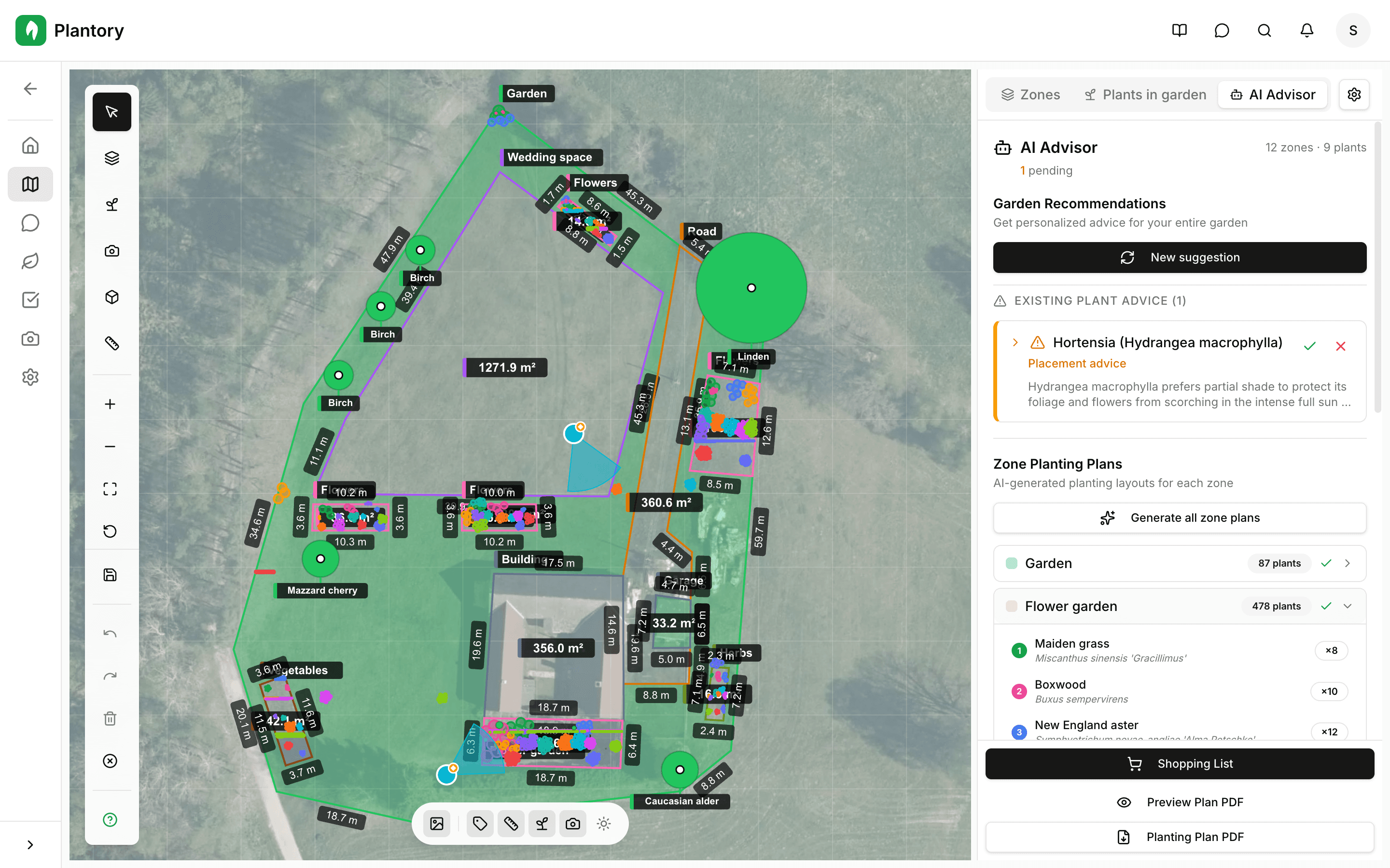 Recommendation results showing suggested plants with reasons
