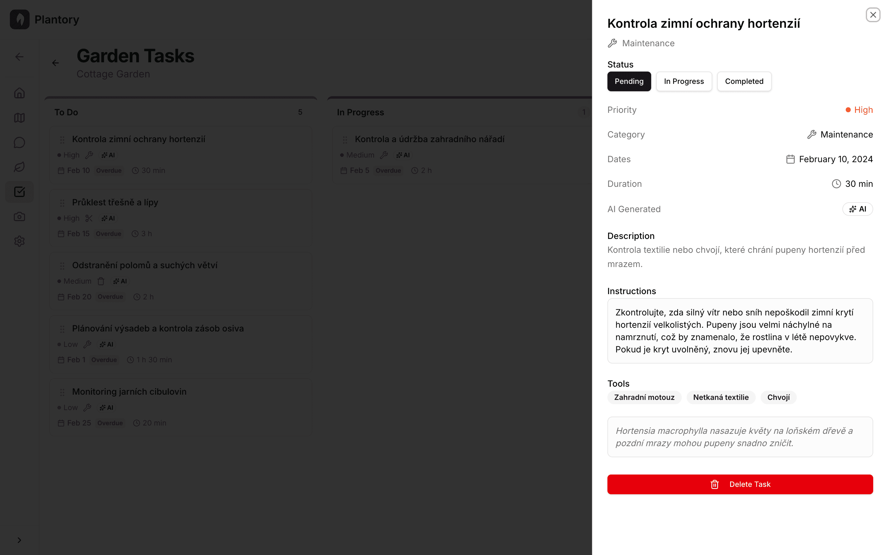 Task detail sheet showing description and metadata