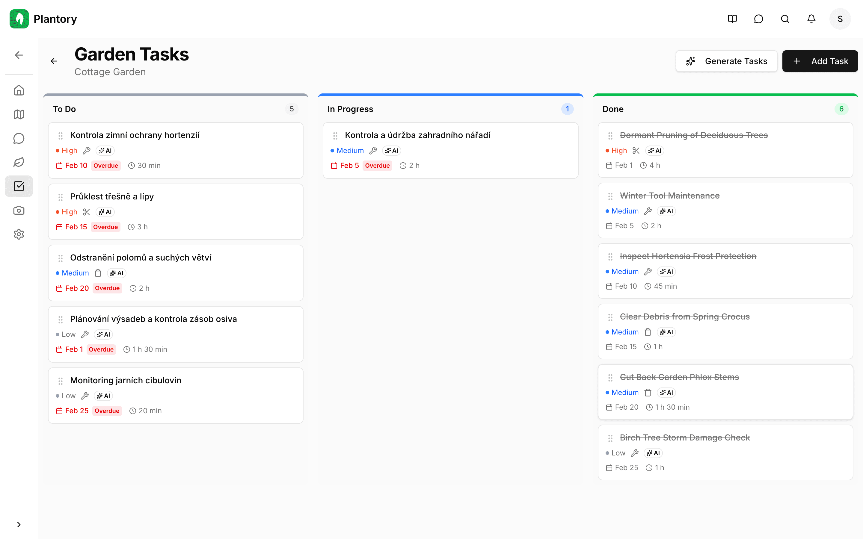 Kanban task board with three columns